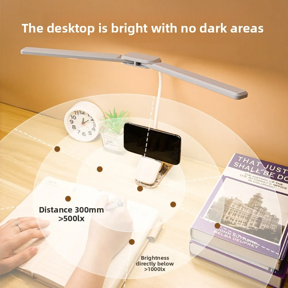 مصباح مكتبي LED قابل لإعادة الشحن عبر USB - ضوء قراءة للعناية بالعين للطلاب، مصباح دراسة صغير محمول لغرفة النوم/غرفة النوم