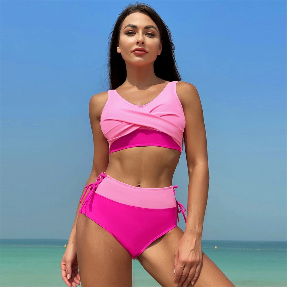 Pink Sexy Bikinis Women's High Waisted Quick Dry Swimwear Set Adjustable Straps Beach Swimming Bathing Suits Brazilian Pool Wear