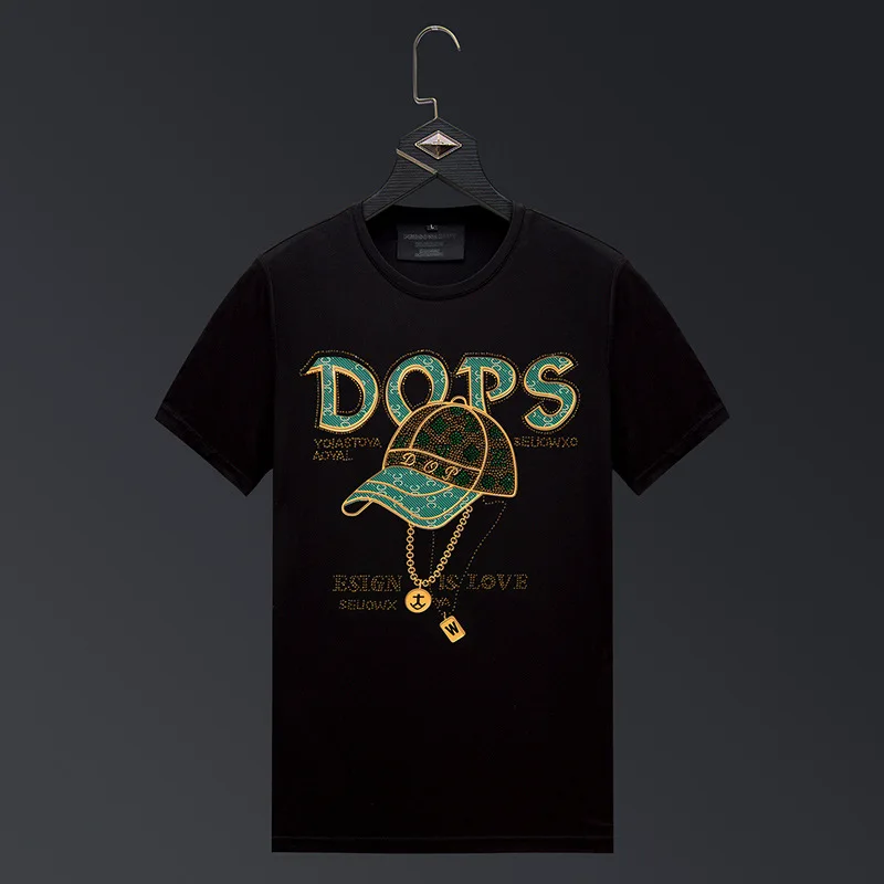 

Модные футболки с коротким рукавом и круглым вырезом, мужская летняя одежда, повседневная уличная одежда, крутая эластичная футболка с надписью и бриллиантами, мужские топы, футболки