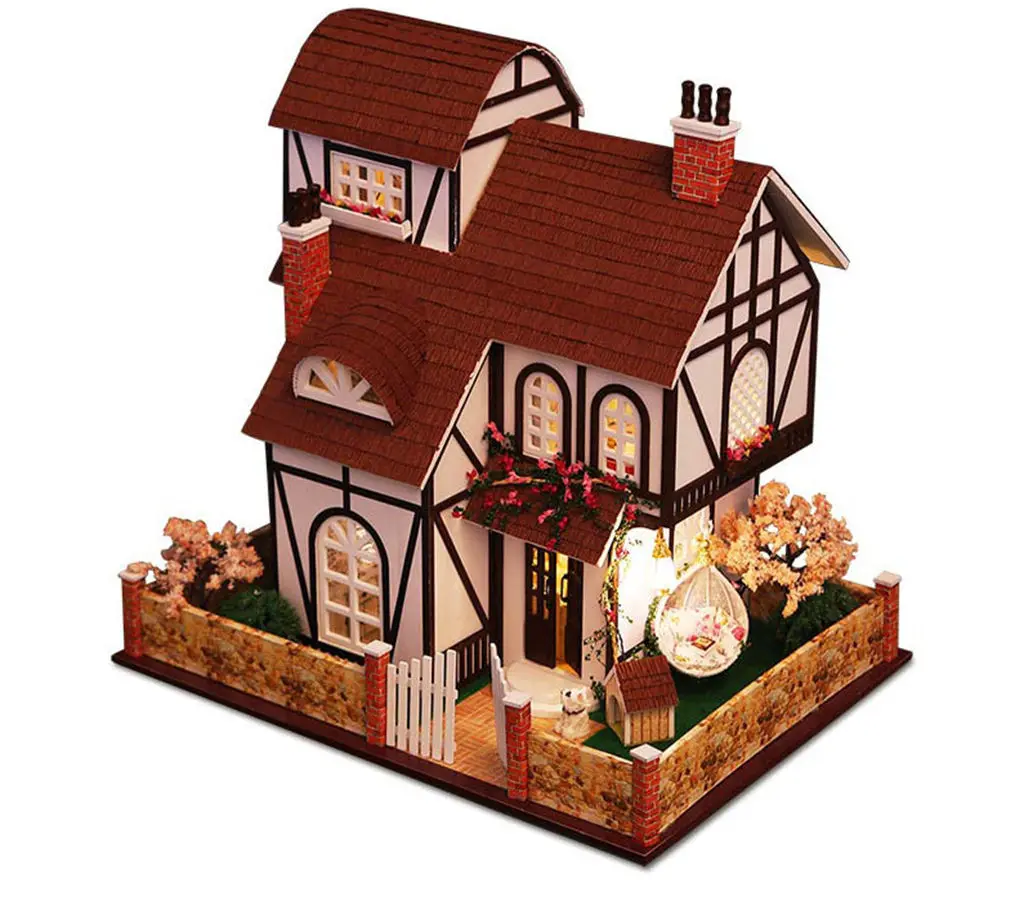

DIY Flower Town Dollhouse - Handmade 3D Puzzle Big Villa Model Toy Creative Building Kit