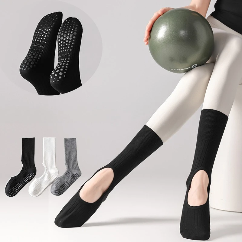 

Осенние спортивные носки 925, женские силиконовые нескользящие носки для йоги, вязаные хлопковые дышащие носки с открытой спиной для балета, пилатеса, средние носки-трубы