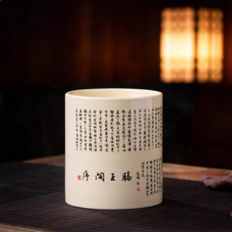Vintage Ceramic Pen Holder, Retro Desk Organizer for Office, Creative Stationery Pencil Cup for Students