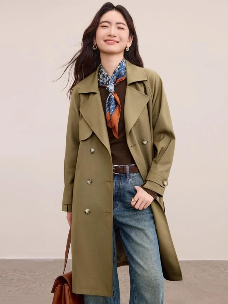 

SENTUBILA Women's Trench Coats Turn-Down Collar Loose-fit Long-sleeve Long Coat 2025 Autumn Detachable Belt Clothing 153FB3147