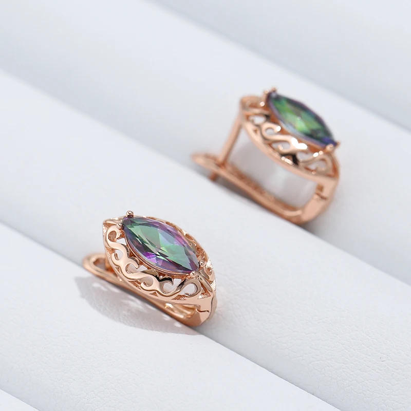 Kinel Hot Colorful Natural Zircon English Earrings for Women 585 Rose Gold Color Ethnic Bride Accessories Daily Fine Jewelry