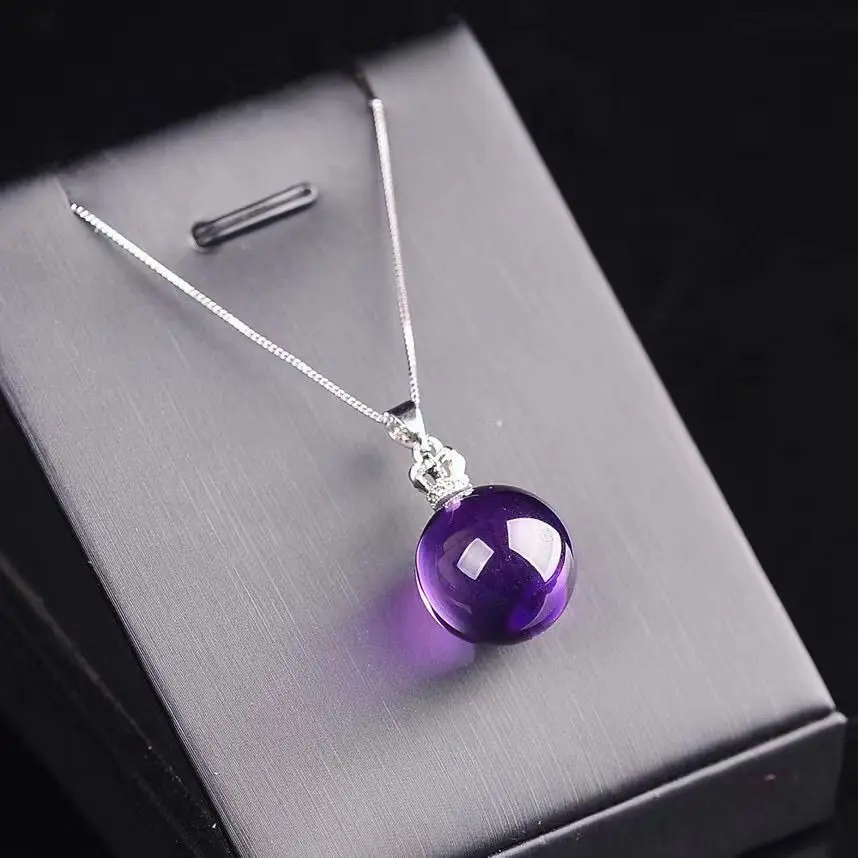 Brazilian amethyst transfer bead pendant collarbone chain inlaid with round beads ball necklace pendant female