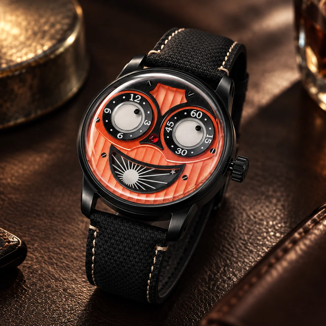 OBLVLO Top Brand JM-JOKER Black PVD Automatic Men's Watch Unique Joker Orange Dial Cool Design for Sale JM-JK