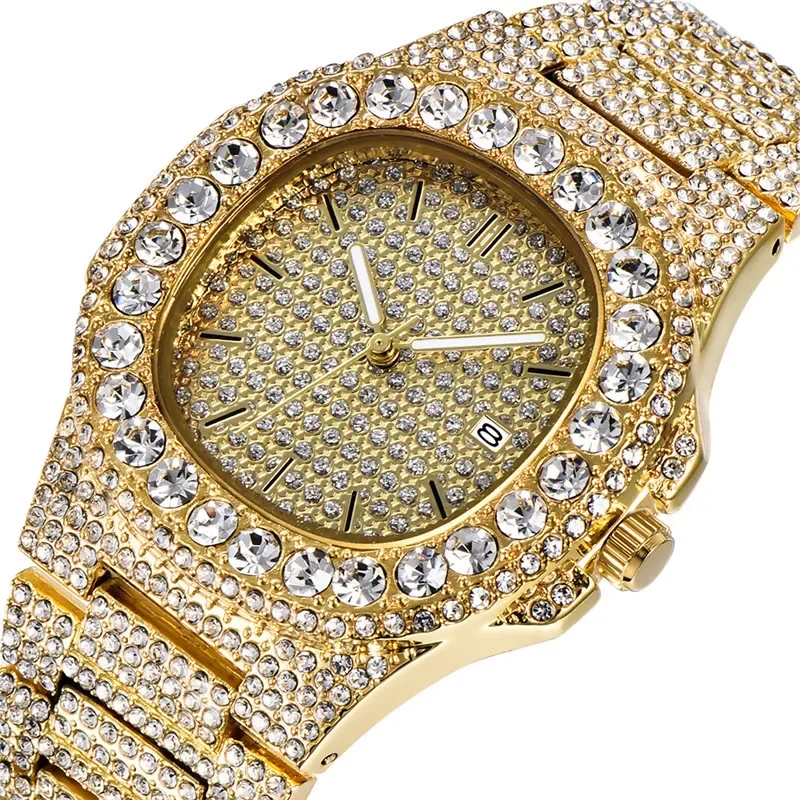 Men's Hip Hop Trend All Diamond Watch Man Fashion Luxury Date Quartz Watch