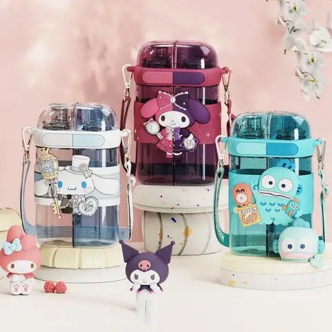 640 ml Sanrio Hello Kitty Kuromi Cinnamoroll Pochacco Stroh Tasse Große Kapazität Wasser Flaschen Für Kind Reise Tragbare Wasser Tasse