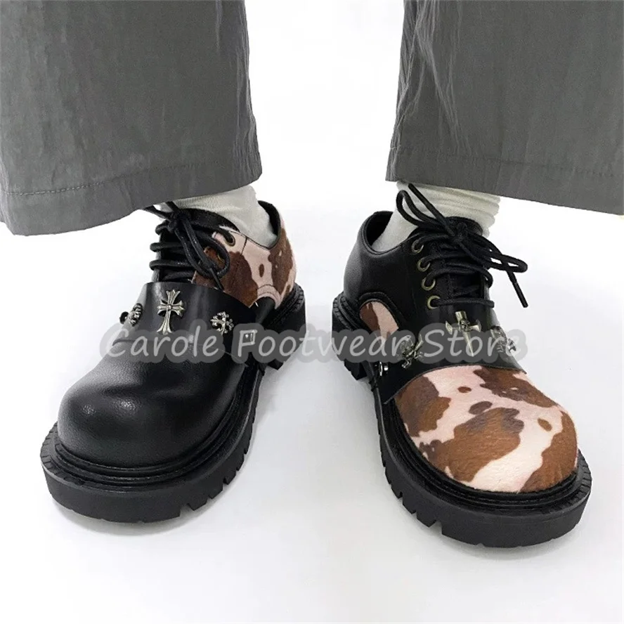 Gothic Style Skull Decor Mixed Color Men Derby Shoes Chunky Bottom Heigh Increasing Lace-Up Loafers Male Outside Dress Oxfords view 3