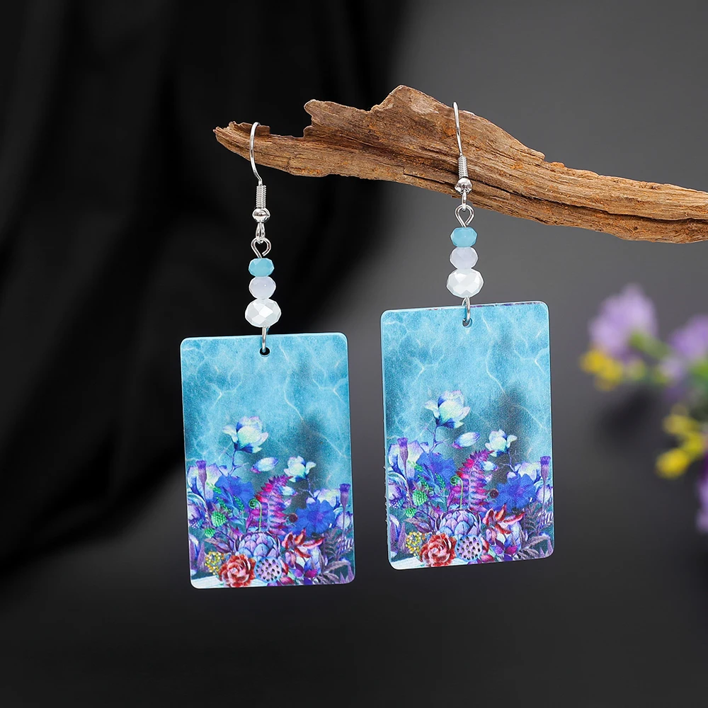 Fashion New In Acrylic Print Flower Earrings For Women Aesthetic Trend Product 2025 Spring And Summer Accessories Girls Jewelry