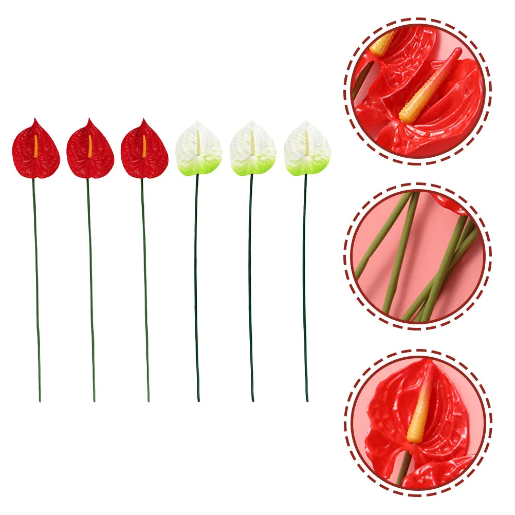 

6Pcs Exquisite Artificial Anthurium Flowers Simulated Floral Decor for DIY Arrangements Banquet Housewarming Holiday Home