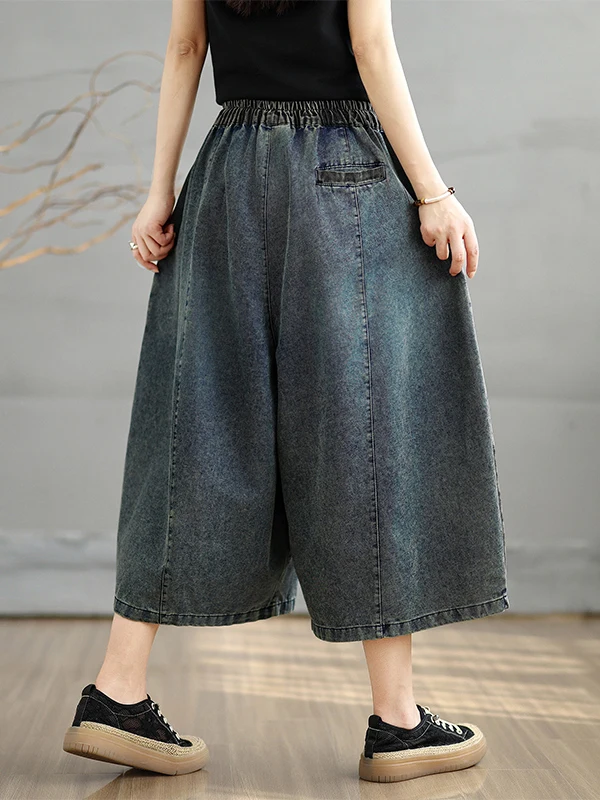 Jean taille haute à jambes larges pour femmes, pantalon d'été décontracté polyvalent, coupe droite sept-quarts, effet amincissant, grande taille