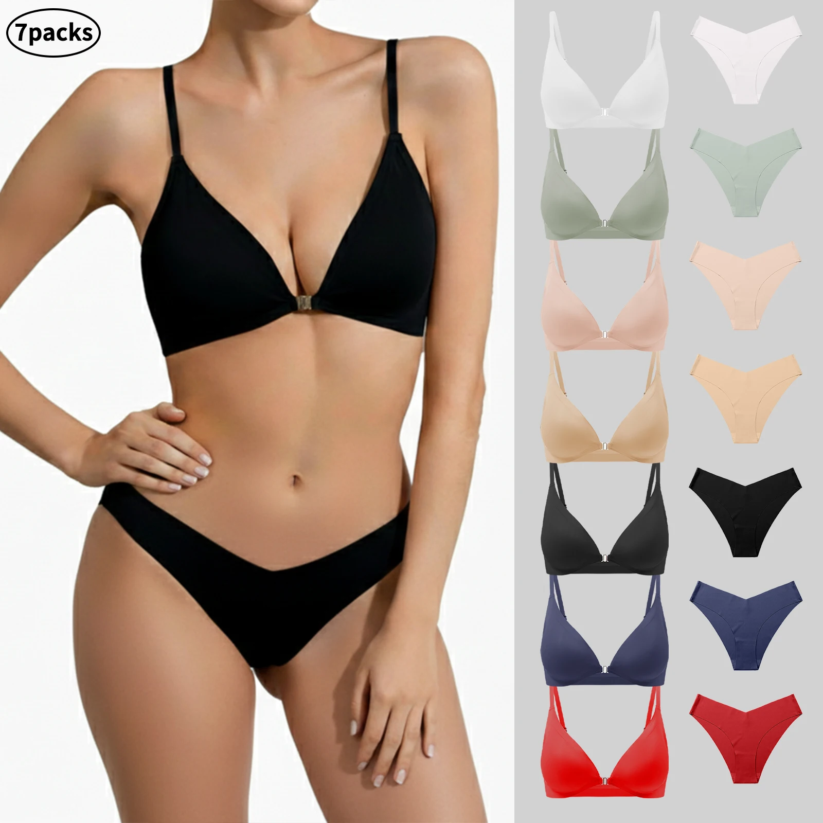 

Комплект женского бесшовного нижнего белья с высокой талией: бюстгальтер и трусики-стринги. Дышащие, комфортные, мягкие трусы-слипы S-2XL.