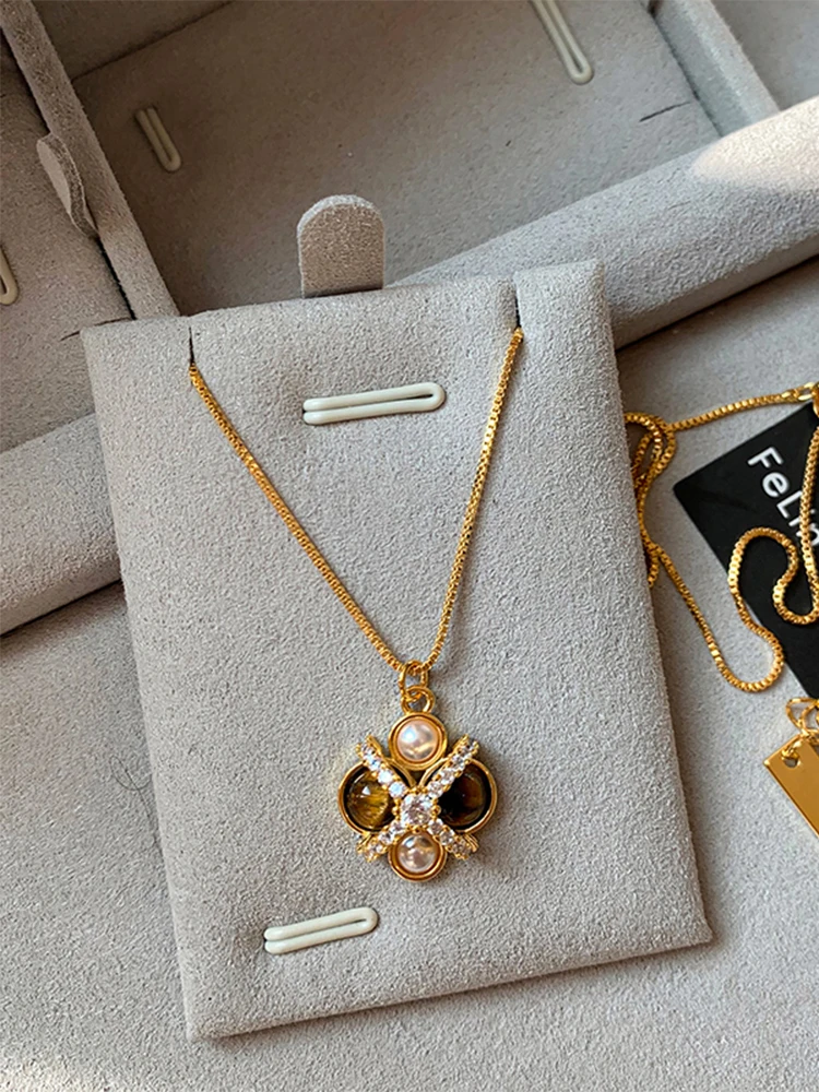 Meral Natural Tiger Eye Stone Pearl Necklace for Women Luxury Elegant High-End 2025 New Trend Premium Feel Sweater Chain Jewelry