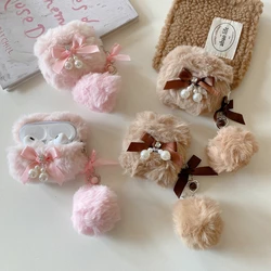 Bowknot Plush Cartoon Earphone Cases for Airpods 4 Pro 3 2 1 Case Cute Furry for Airpods Pro2 Protective Cover Girl with pendant