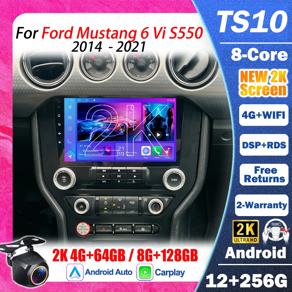 Android 16 For Ford Mustang 6 Vi S550 2014 2015 2016 2017 - 2021 Navigation Multimidia Player 2 Din Touch Screen Wifi Bluetooth