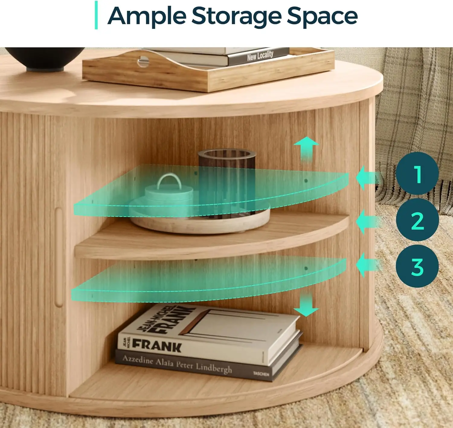طاولة قهوة مستديرة، طاولة قهوة ذات أسطوانة مقاس 31.5 بوصة مع باب منزلق، طاولة مركزية قابلة للطي مع مساحة تخزين، طاولة قهوة حديثة