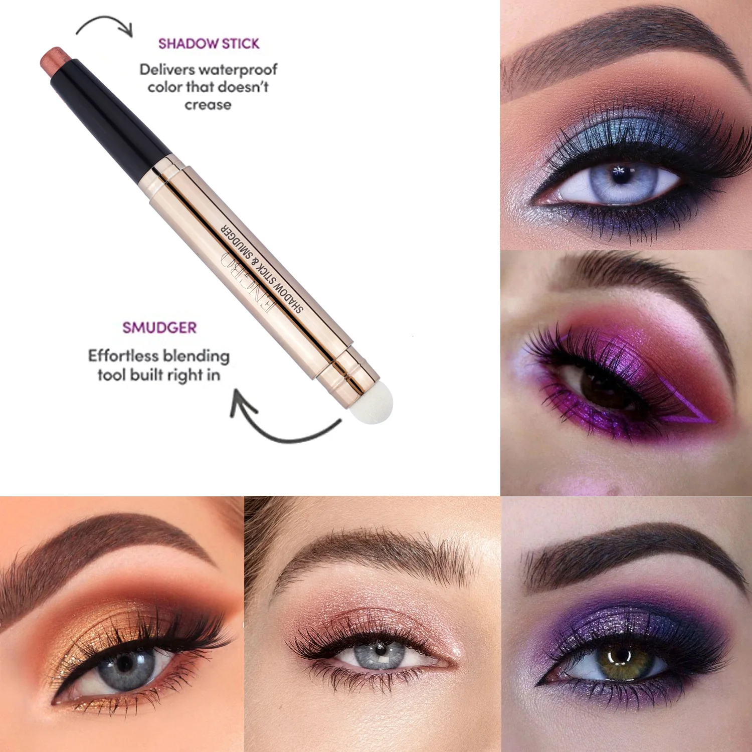 Barra de sombra de ojos monocromática de doble cabeza, brillo metálico, crema Ultra pigmentada de larga duración, pluma de sombra de ojos, herramientas de maquillaje, 6 piezas por juego