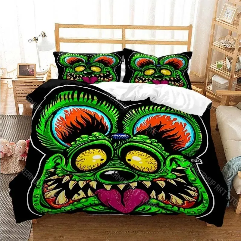 3D Printed Rat Cartoon Fink Bedding Set for Boys Girls Duvet Cover Pillowcase Included Twin Queen King Full Single Double Sizes