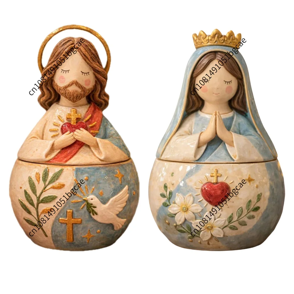Religious Figurine Holder Multi-Function Christian Keepsake Case Resin Crafts Ornament for Prayer Box Storage&Religious Gift