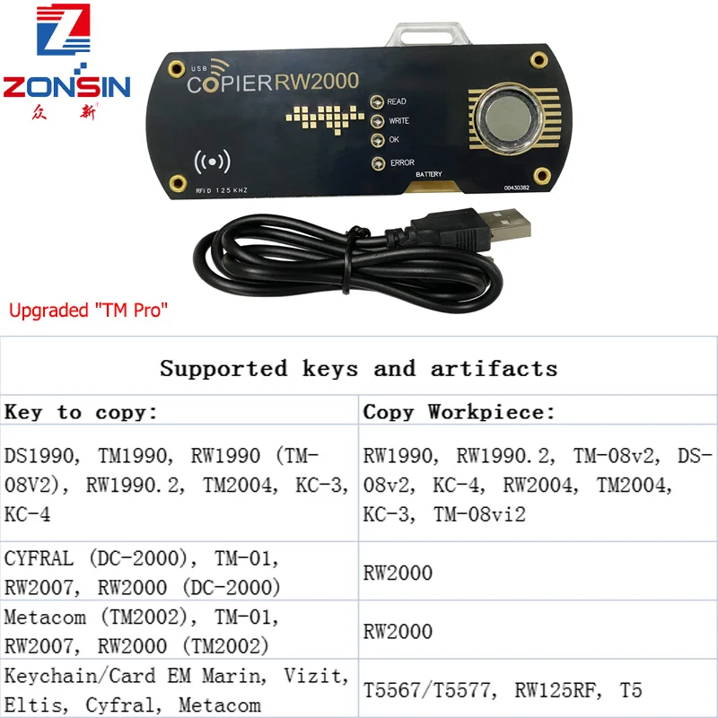 TM RFID copiadora duplicadora RW2000, llaves Cyfral, tarjetas de etiqueta, teclas de memoria táctil, RW1990, iButton Copy, 125KHz, T5577, EM4305,