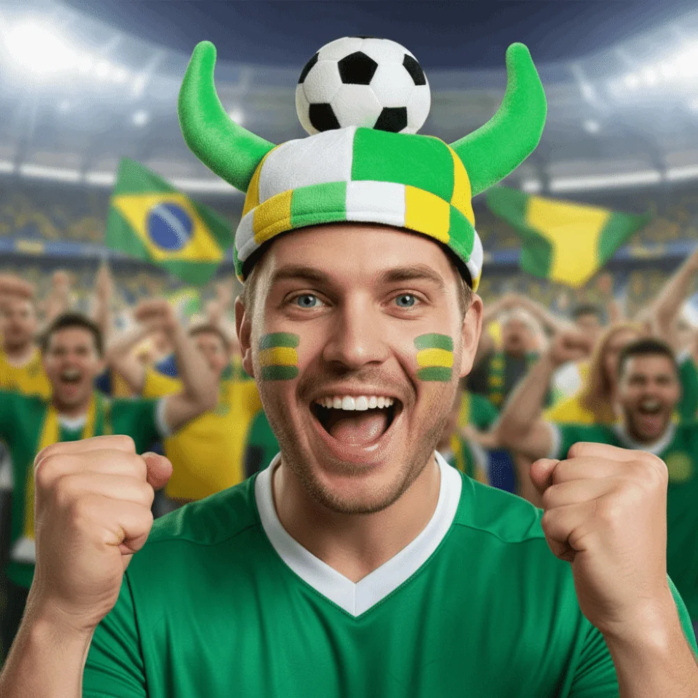 Velvet Carnival Hat Colorful Football Themed Soccer Hat Fully Enclosed Sports Style Bull Horn Hat Football Fan Party Cheer Prop