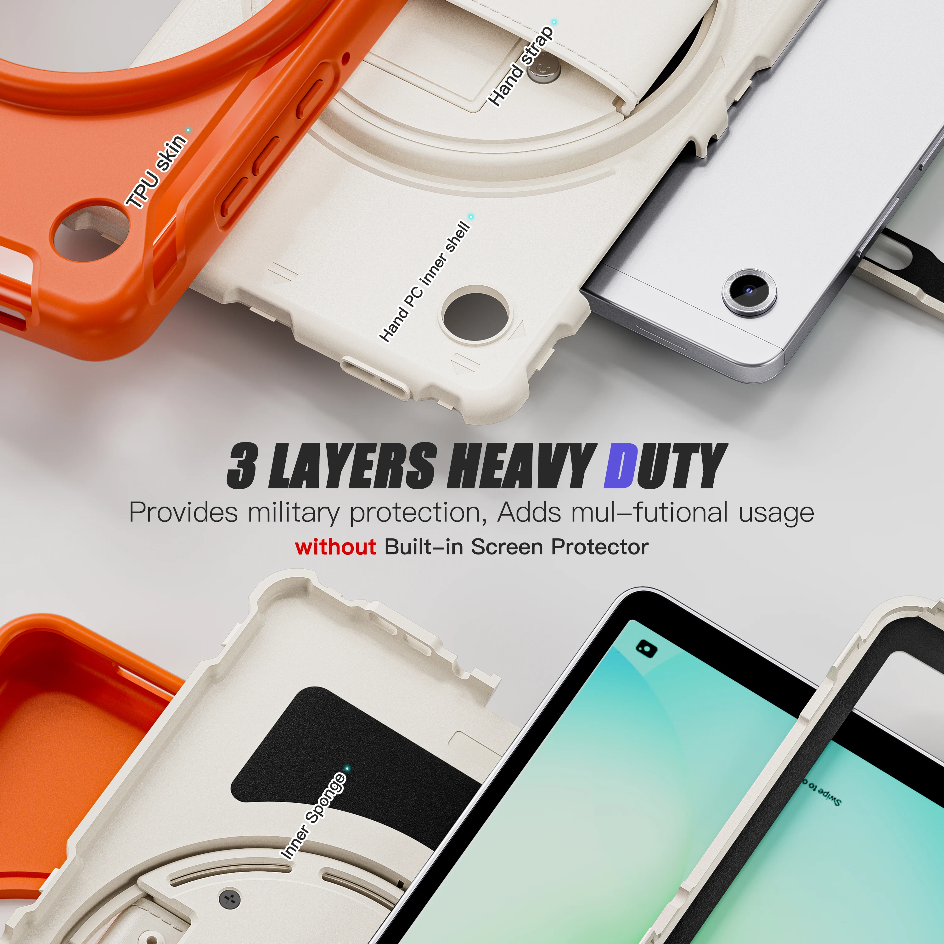 حافظة شديدة التحمل لهاتف سامسونج جالاكسي تاب A11 8.7 بوصة SM-X130 SM-X135 2025 8.7 بوصة مع 360 درجة °   حزام يد دوار