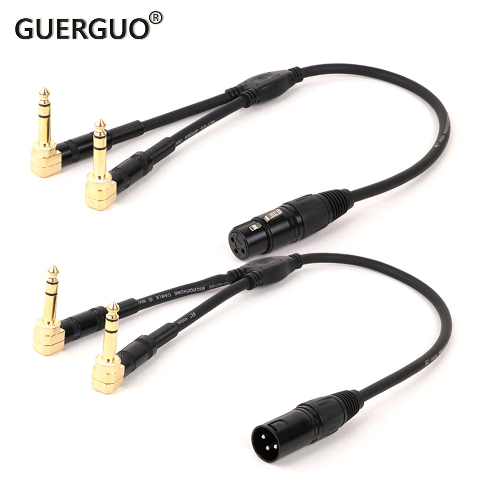 3Pin XLR Male/Female to Gold Plate Dual 6.35 1/4'' Stereo Cable Right Angled Double Y Splitter 1/4 TRS to XLR Audio Adapter Cord