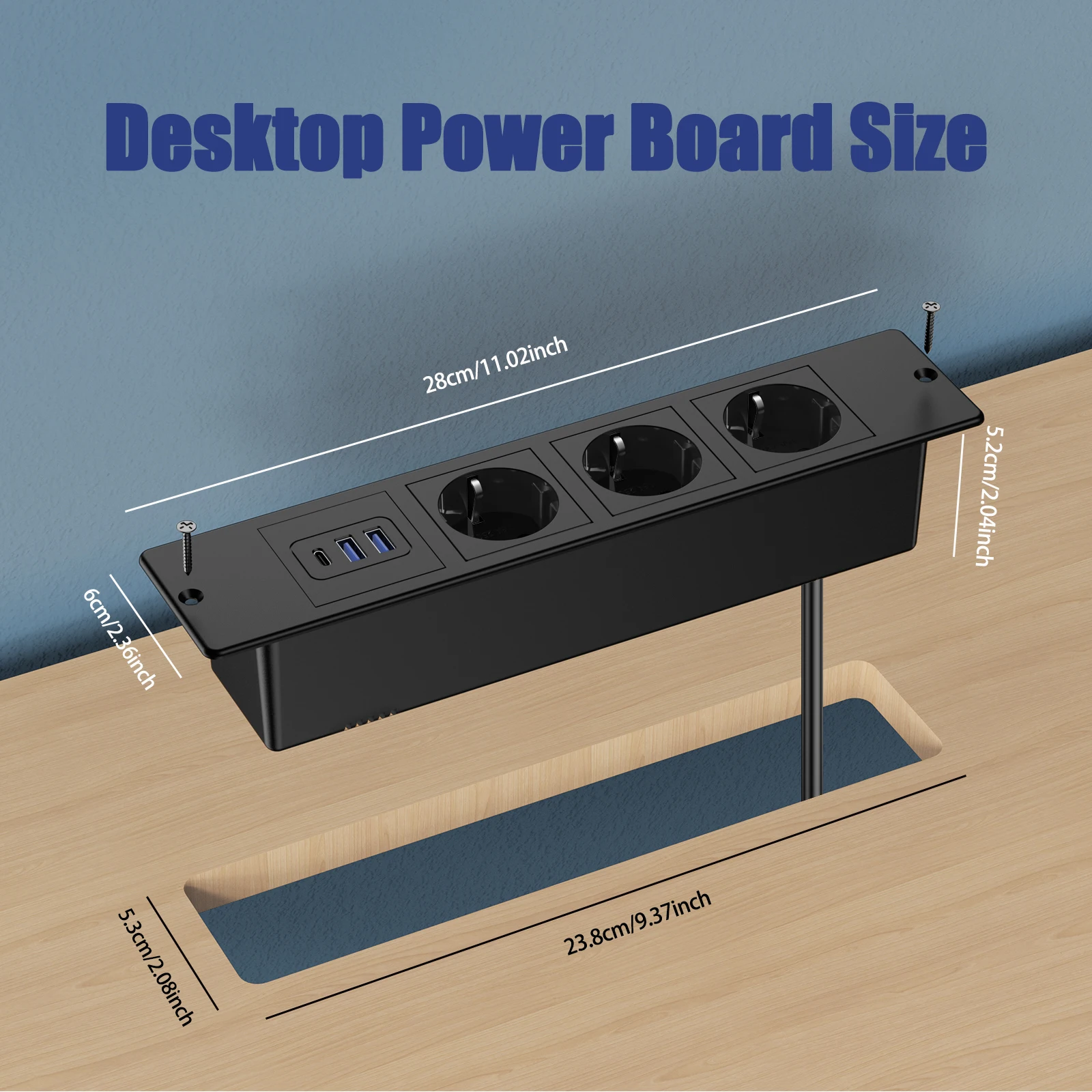 Europese Multi-Plug Ingebouwde Verborgen Stopcontact 2 Usb A En 1 Type-C Ingebouwde Desktop Power Strip Pd 20W 2M Kabelverlenging