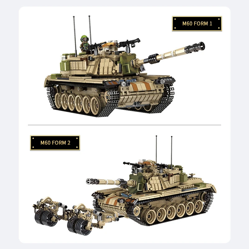 PLS632004 M60 Magachi Main Battle Tank Building Blocks Military Series Small Particle Assembly Toy For Boys Kids Adult Gifts