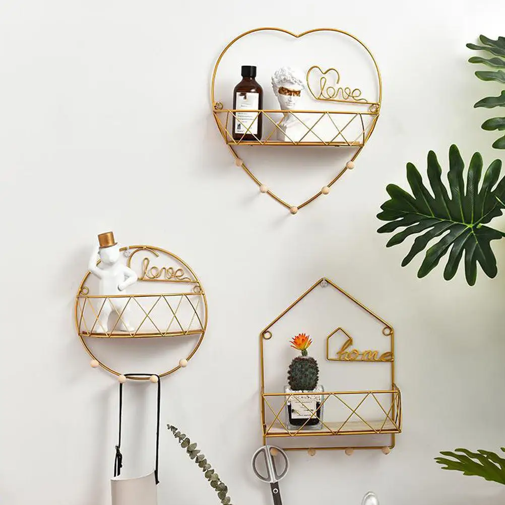 1Pcs Gold Wall-Mounted Decorative Storage Rack Creative Hanging Shelf for Living Room Bedroom Entryway Home Organization Wall view 6