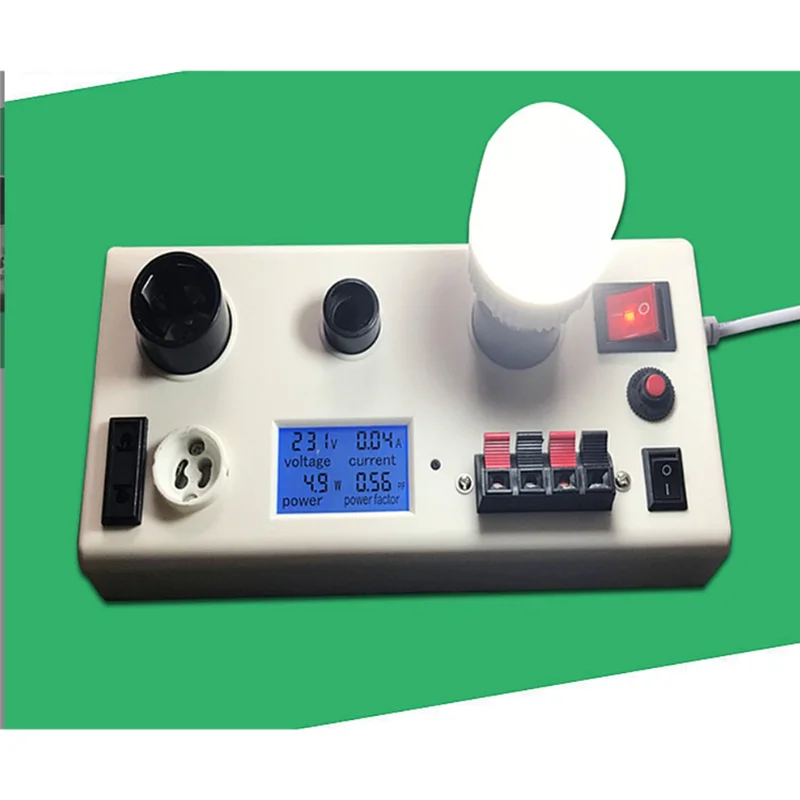 ABSY Lamp Tester Box E27 E14 GU10 Bulb Sockets Multifunctional LED Bulb Power Current Voltage PF EU Plug Testing Device