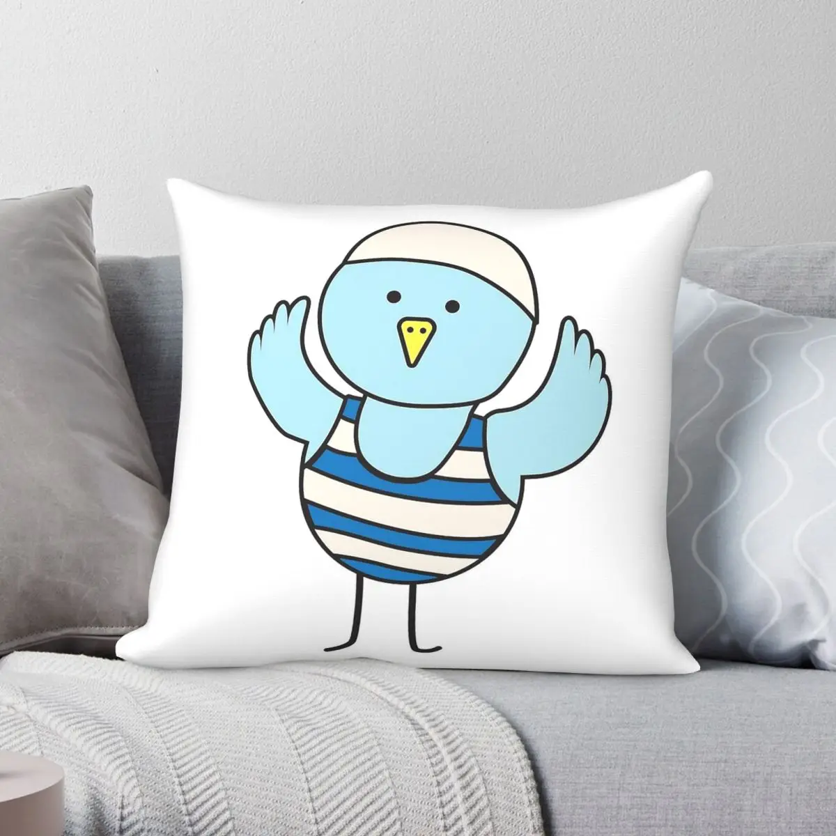 Blue Prince Swim Bird Square Pillowcase Polyester Linen Velvet Creative Zip Decorative Sofa Seater