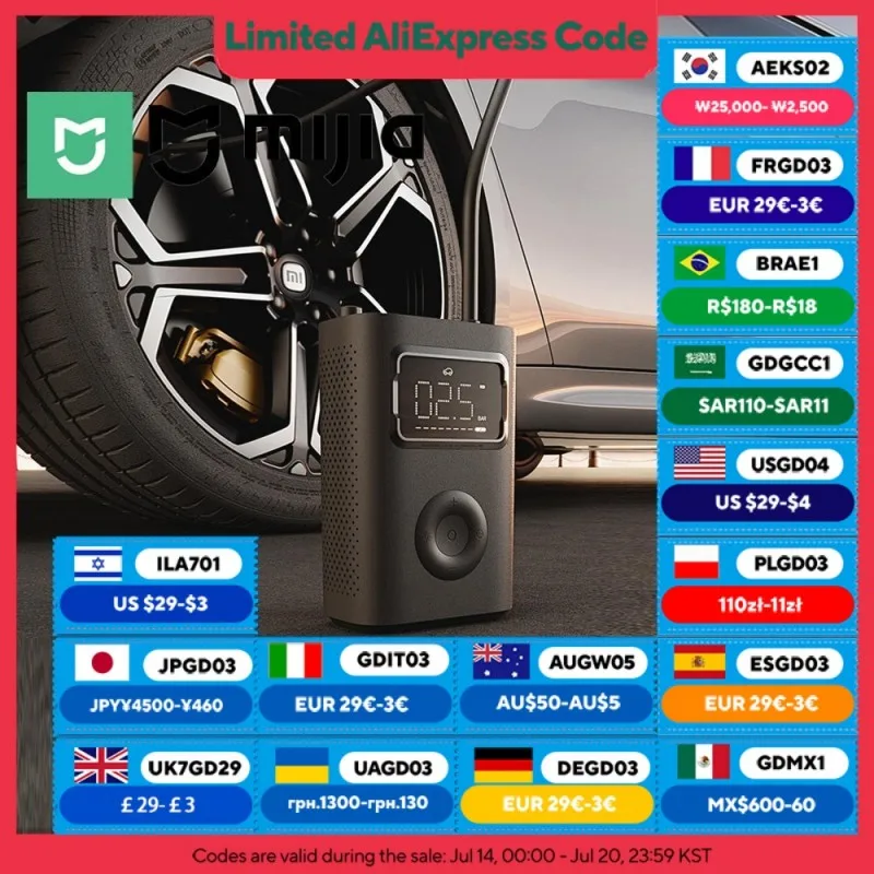 

MIJIA Portable Air Pump 2Pro,45S fast inflation,Reinflate 16 tires,Inflation pressure 150psi,XIAOMI Electric Air Compressor 2Pro