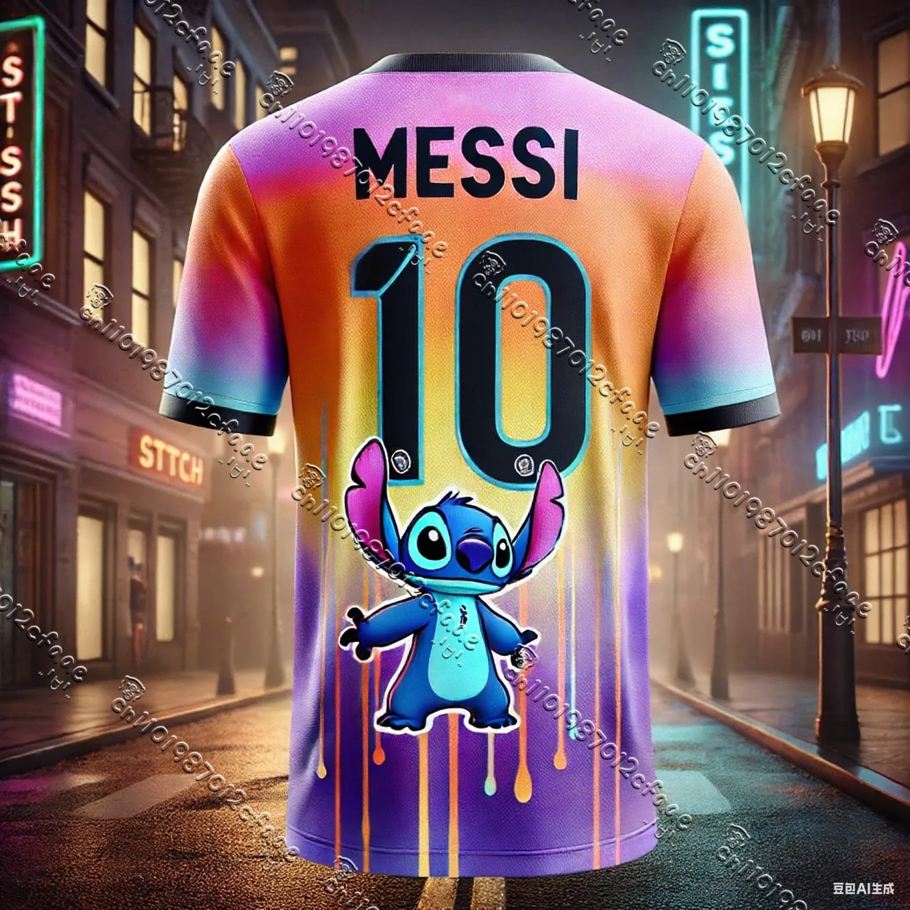 2025 تي شيرت AI Stitch & Messi Collaboration - تي شيرت صيفي مريح لطيف وأنيق للأطفال والكبار والأولاد والبنات #1