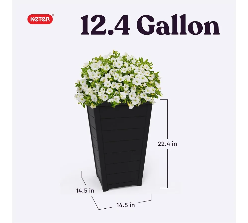 مجموعة من 2 أوعية زهور كبيرة حديثة خارجية بطول 22 بوصة، مزارعي بمظهر خشبي مدبب لتزيين الحديقة