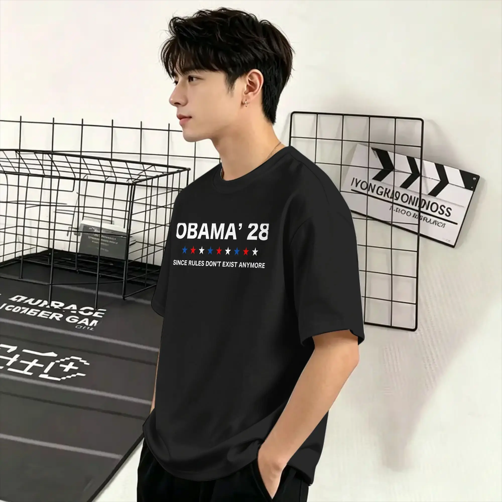 Obama 2028 Since Rules Don't Exist Anymore T-Shirt Summer  Pure Cotton T-Shirts For Mens Harajuku Print Tshirt Aesthetic Tops