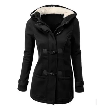 2025 Hooded Classic Cow Horn Button Jacket Cotton Coat Autumn/Winter Parkas Fashion Outerwear