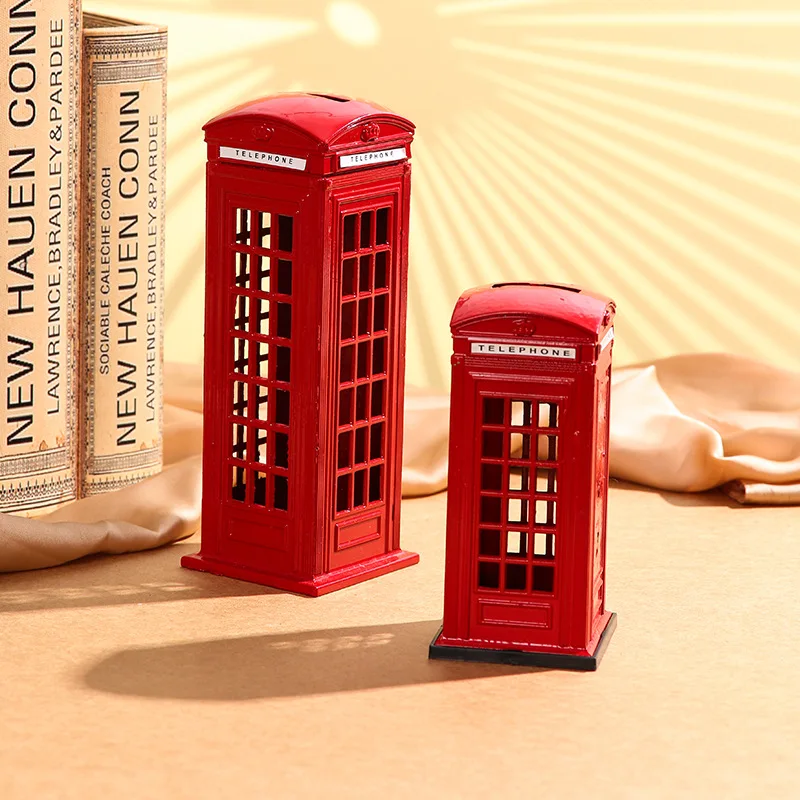 Vintage London Metal Phone Booth Savings Jar Innovative Cash Savings Box For Home Yard Garden Decor Desktop Decoration For Coin