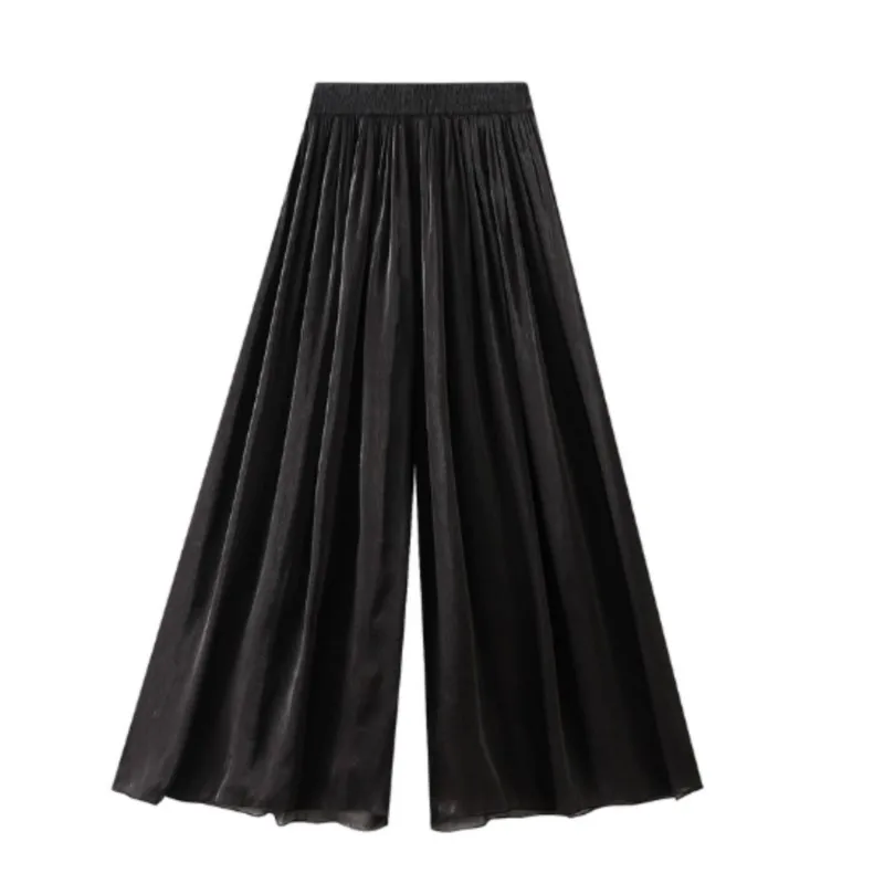 Pearlescent yarn elastic waist thin wide leg culottes Cool cool pants spring and summer new meat women casual pants
