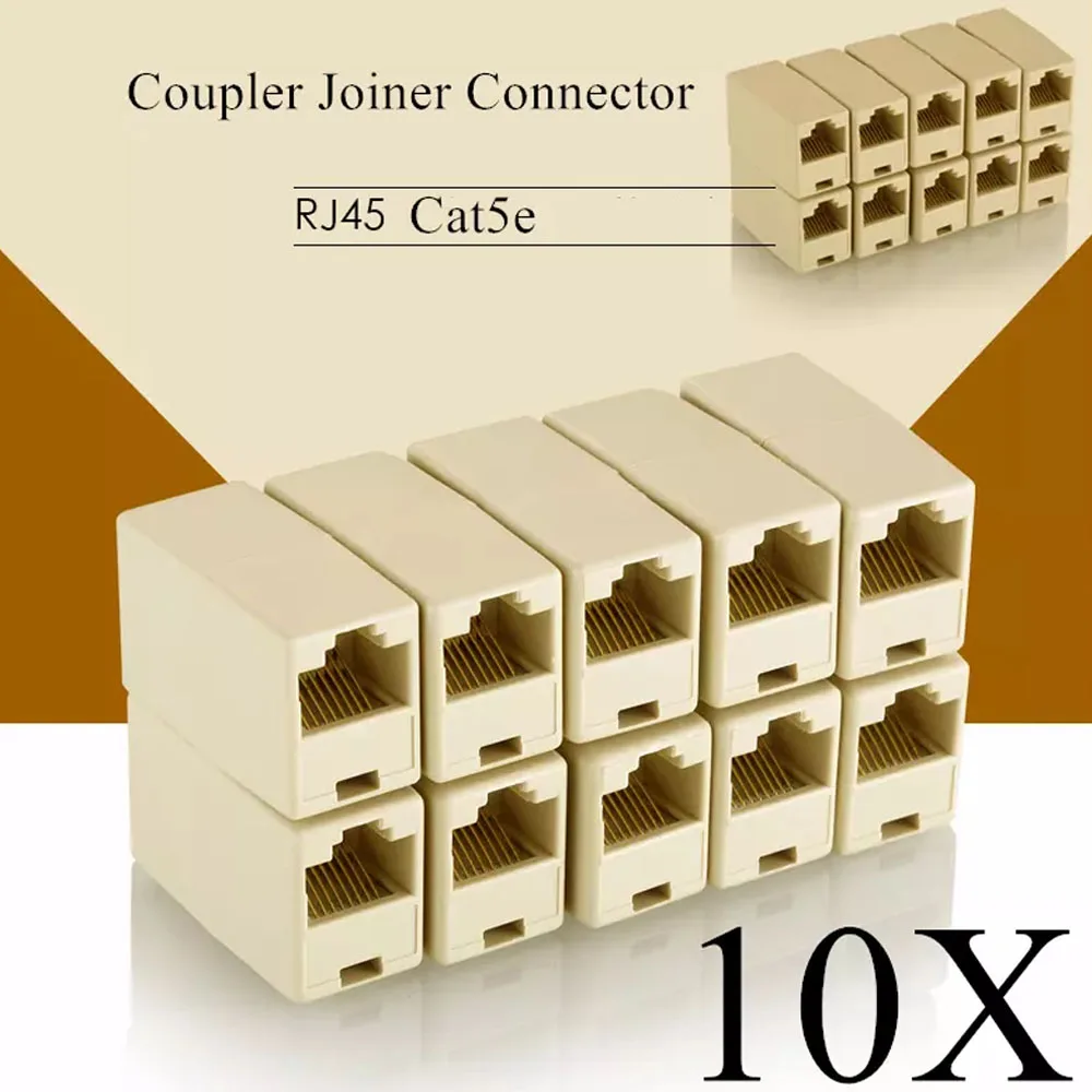 

Pack Of 10 Network Ethernet Dual Straight Head LAN Cable Joiner Coupler RJ45 Cat5/5e/6 Extender Plug Network Cable Connector