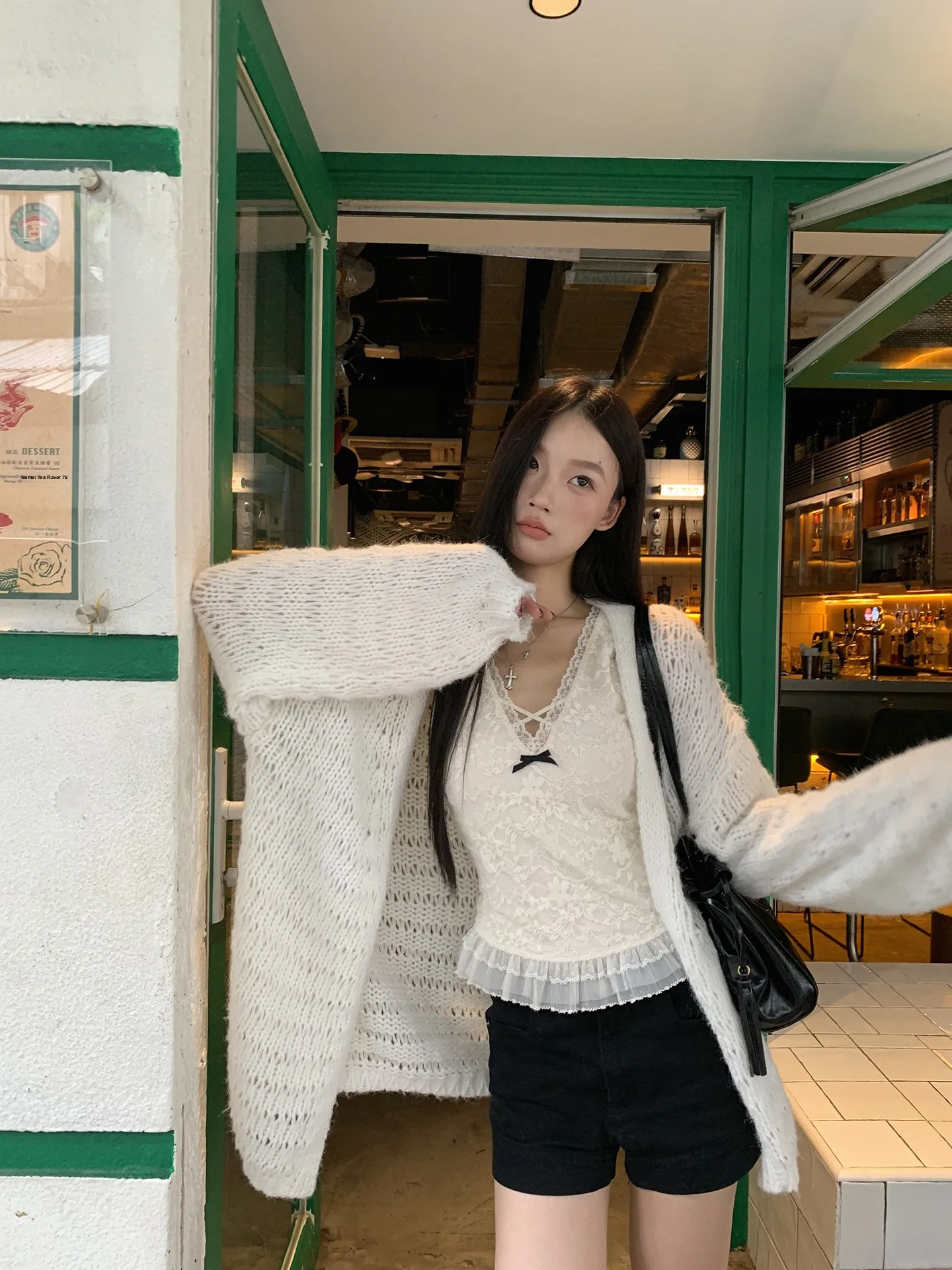 

Ay Вязаный открытый кардиган женская свободная верхняя одежда Топ V-Ne Long Sve Regular Thin Pure Color Autumn Faion