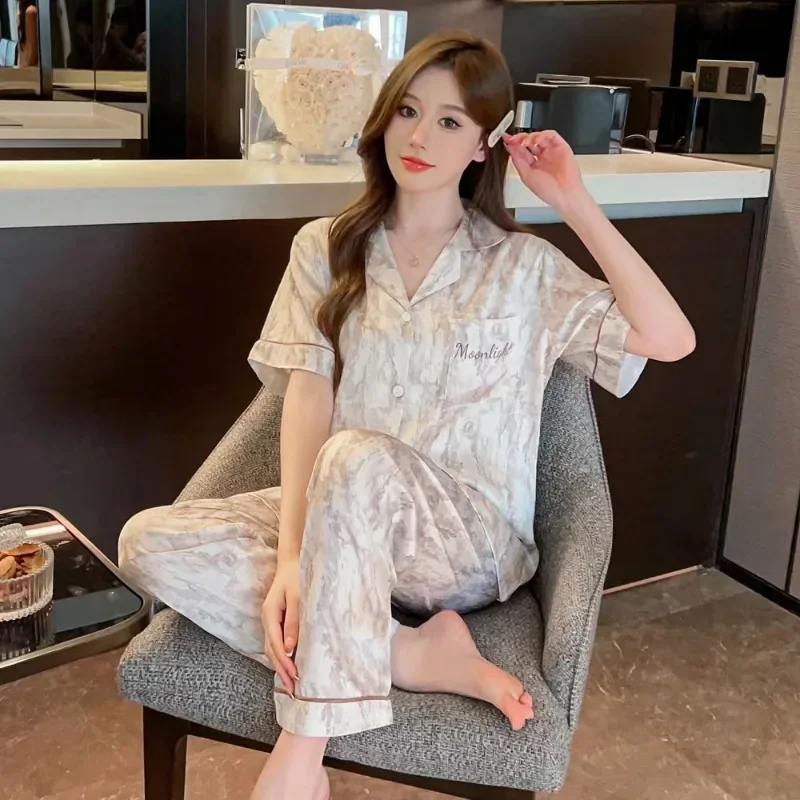 

Pajama Pants Set Short Sleeve Pants Women's Clothing Homewear Buttons Cardigan Comfort Casual Breathable Relaxed New Simple