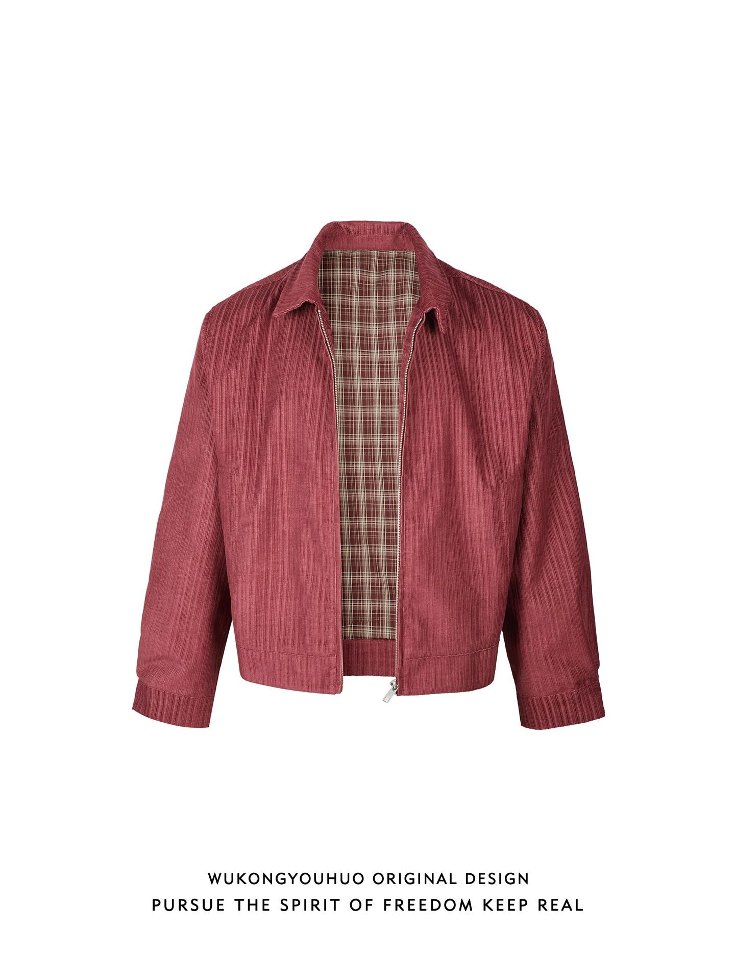 

American Plaid Corduroy Jaet Loose ort Sle for Couples Spring Season ex Youth Faion Zipper Closure Cotton Blend