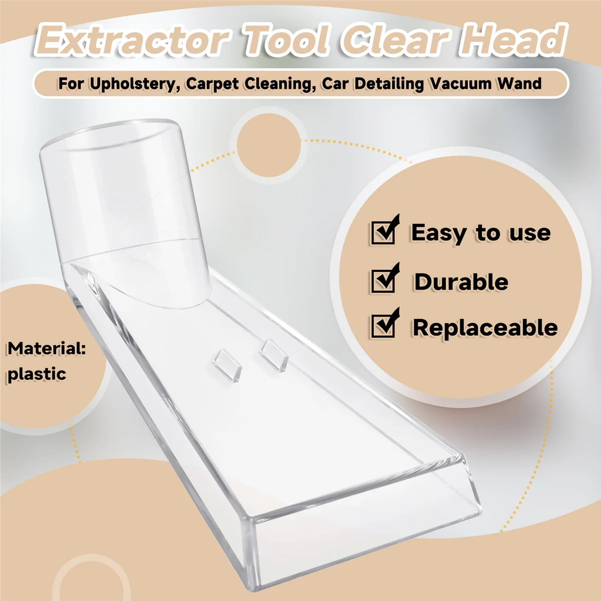 Extractor Tool Large Clear Head for Upholstery & Carpet Cleaning, Car Detailing Vacuum Wand for Portable Extractors B