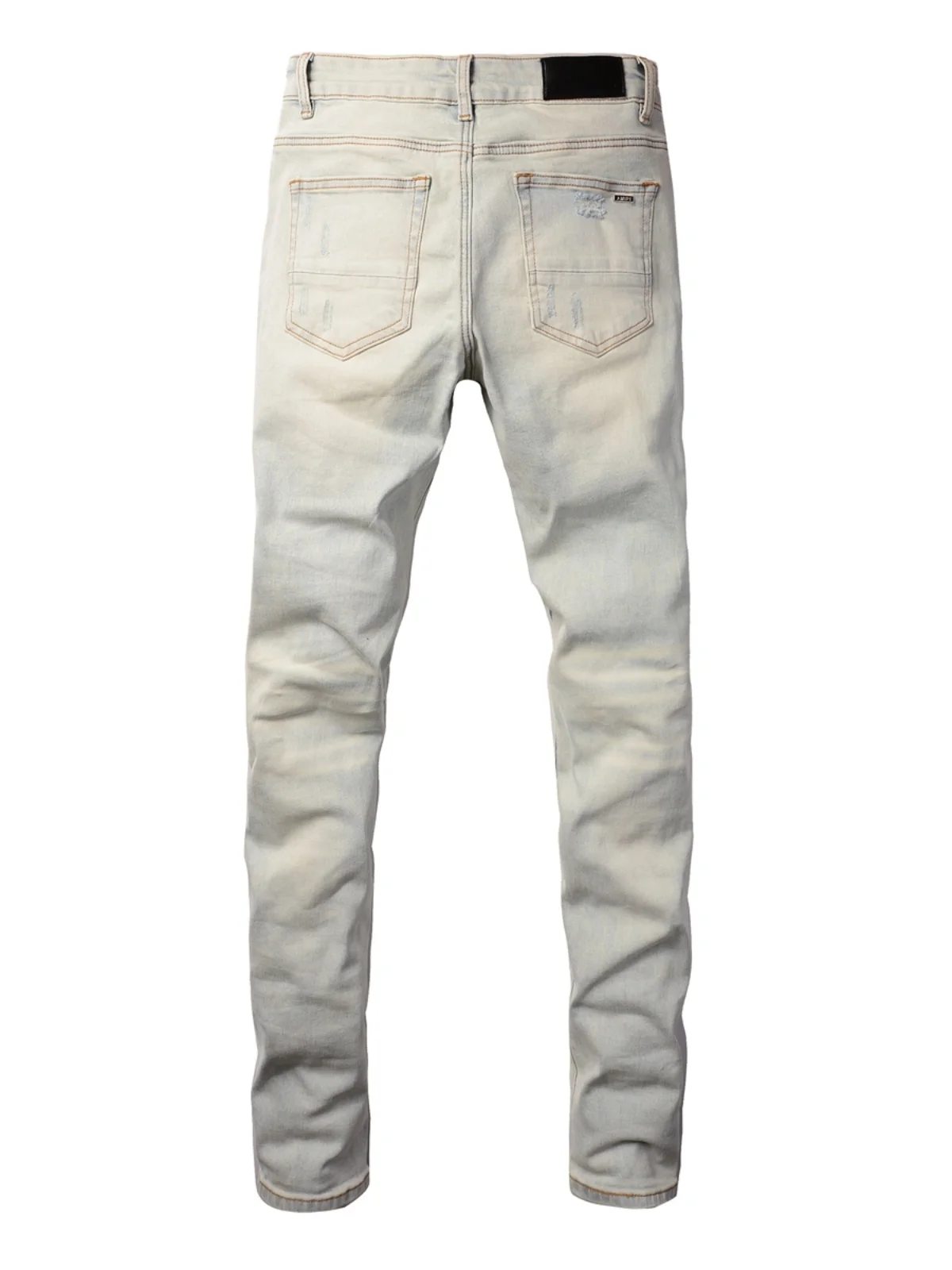 

Worn Knee Patch Elastic Slim Fit Jeans Men's Light Waed American Sle High Street New Model Cotton Elastic Denim Pants