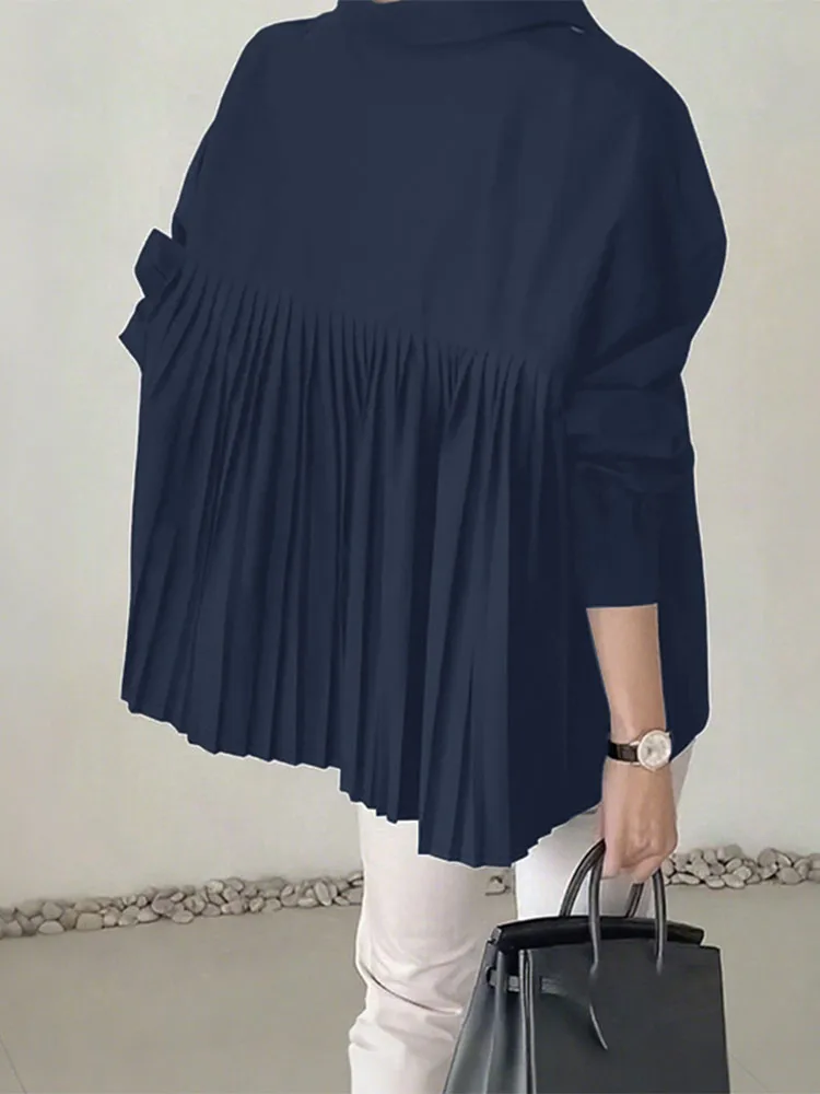 Mode Vrouwen Shirt ZANZEA 2025 Herfst Blouse Vrouwen Revers Hals Lange Mouw Office Shirts Solid Pleaed Blusas Vrouwelijke OL Werk tops
