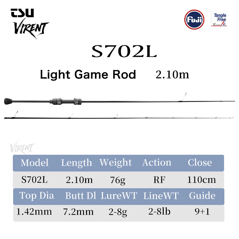 TSURINOYA LightGame Hengel VIRENT FUJI Guide S702L / 2.10m Gewicht 76g L Power RF Action Light Game Forel Ajing Stream Hengel