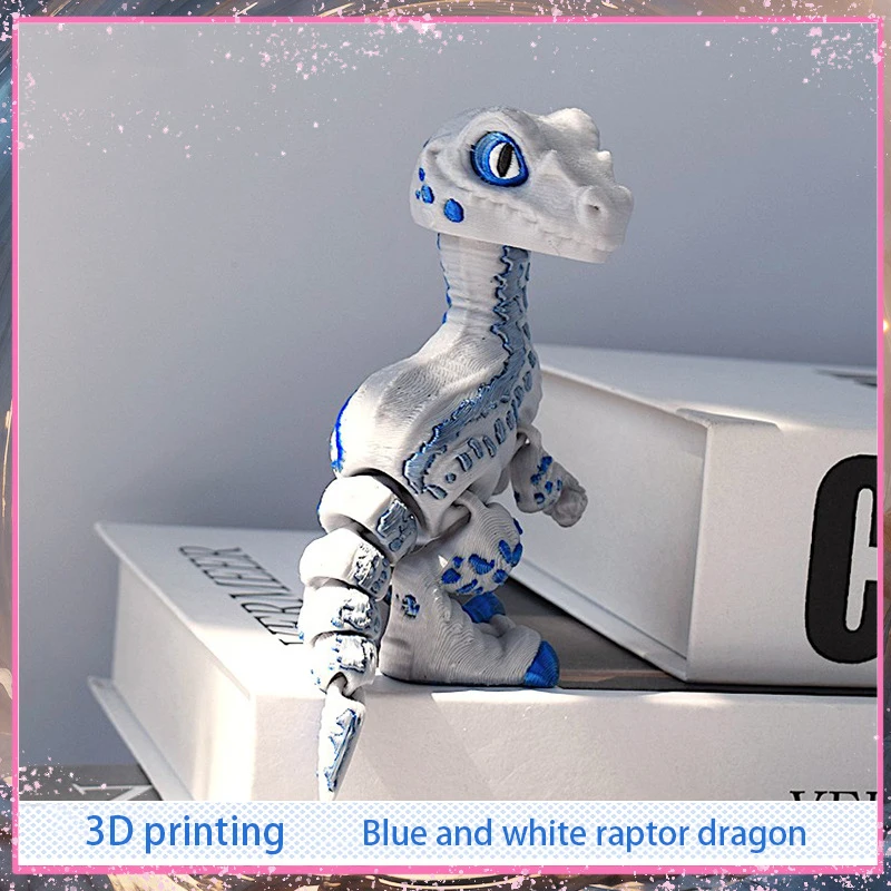 3D printing blue and white raptor dragon ornament statue model