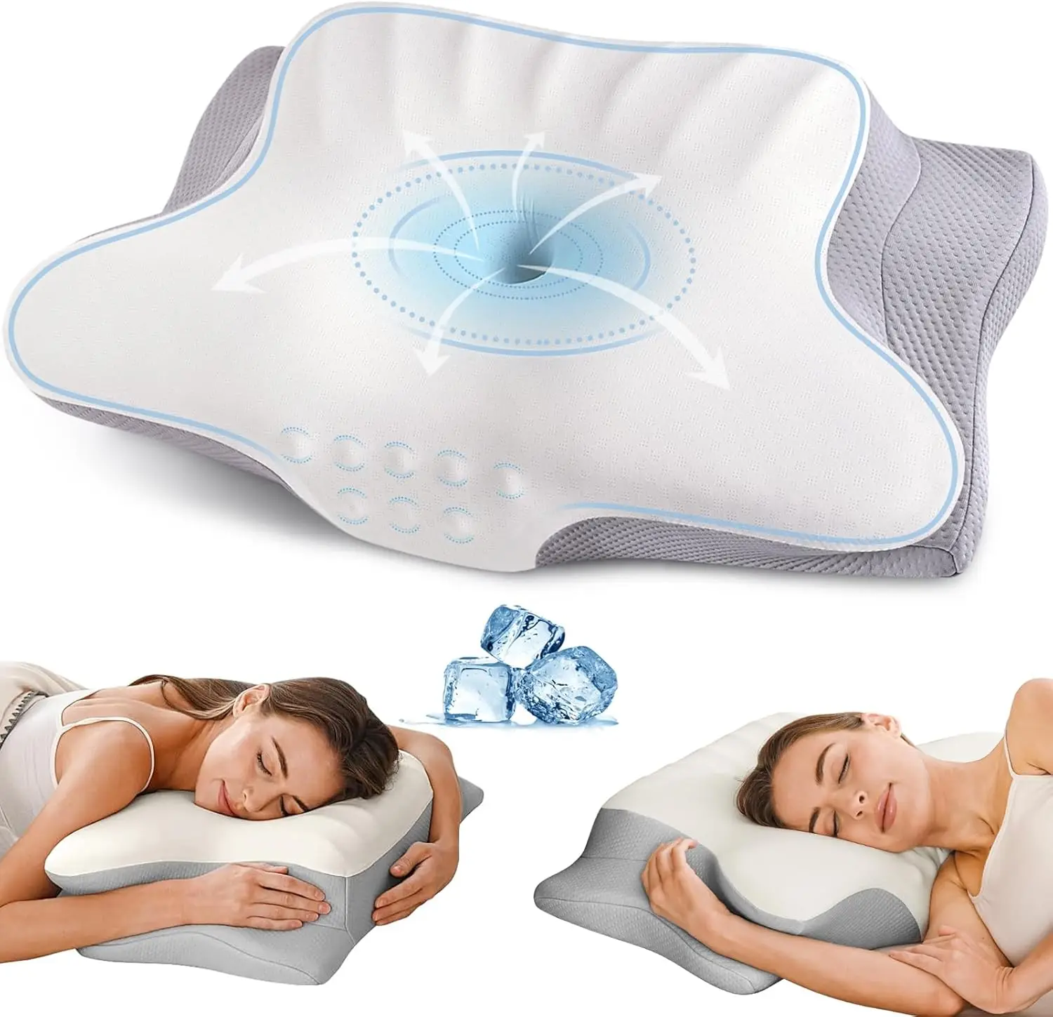 

Ergonomic Memory Foam Pillow for Neck Pain Relief, Cooling Cover, Dual-Height Design for Side Back Stomach Sleepers